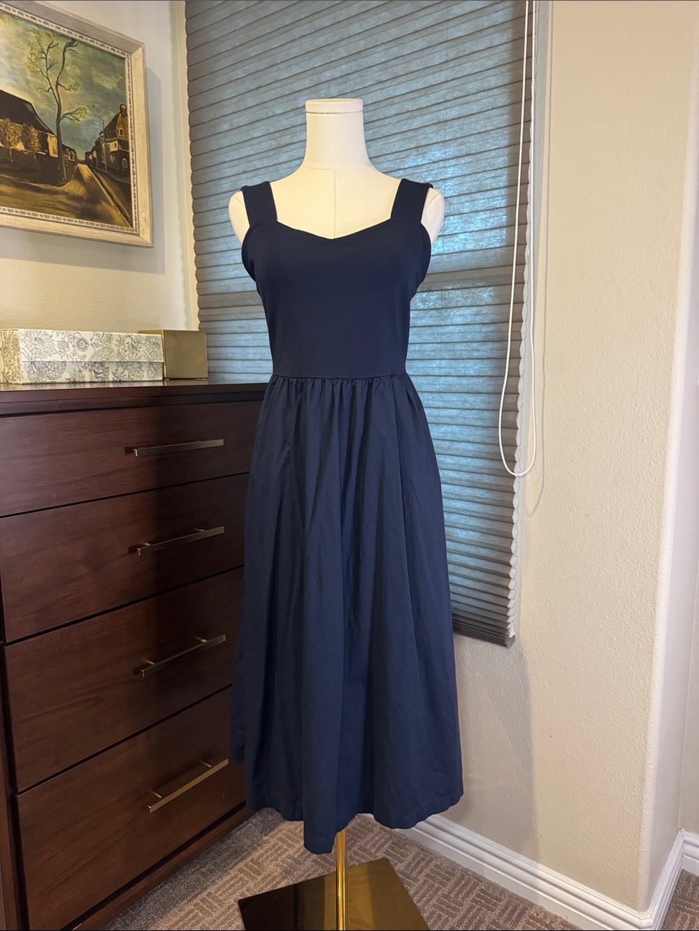 Ann Taylor Factory Navy Mixed Media Midi Dress. Size 4